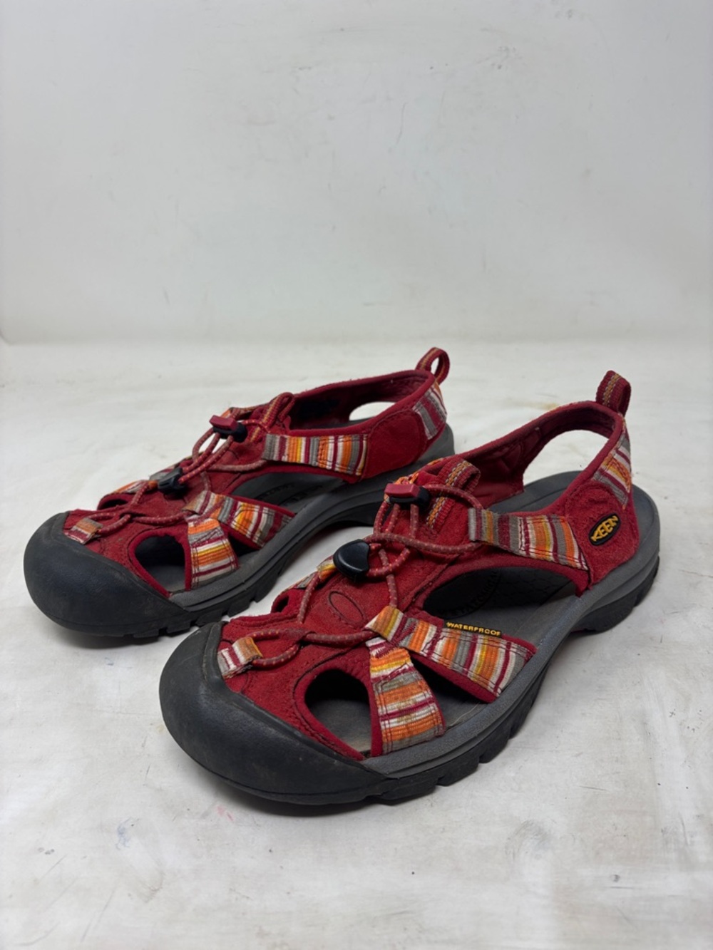 Keen Red Closed-Toe Outdoor Sandals with Multicolor Straps